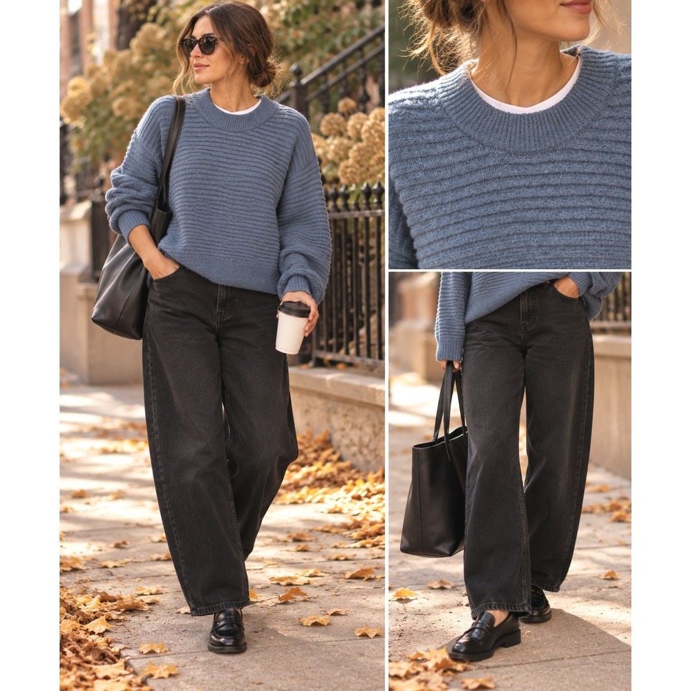 Madewell sweater blue ribbed heavy XS/SM boxy loose cold cozy layers knitwear ec